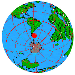 Great circle map centered on the Falkland Islands. The nearest country is nearly New Zealand!